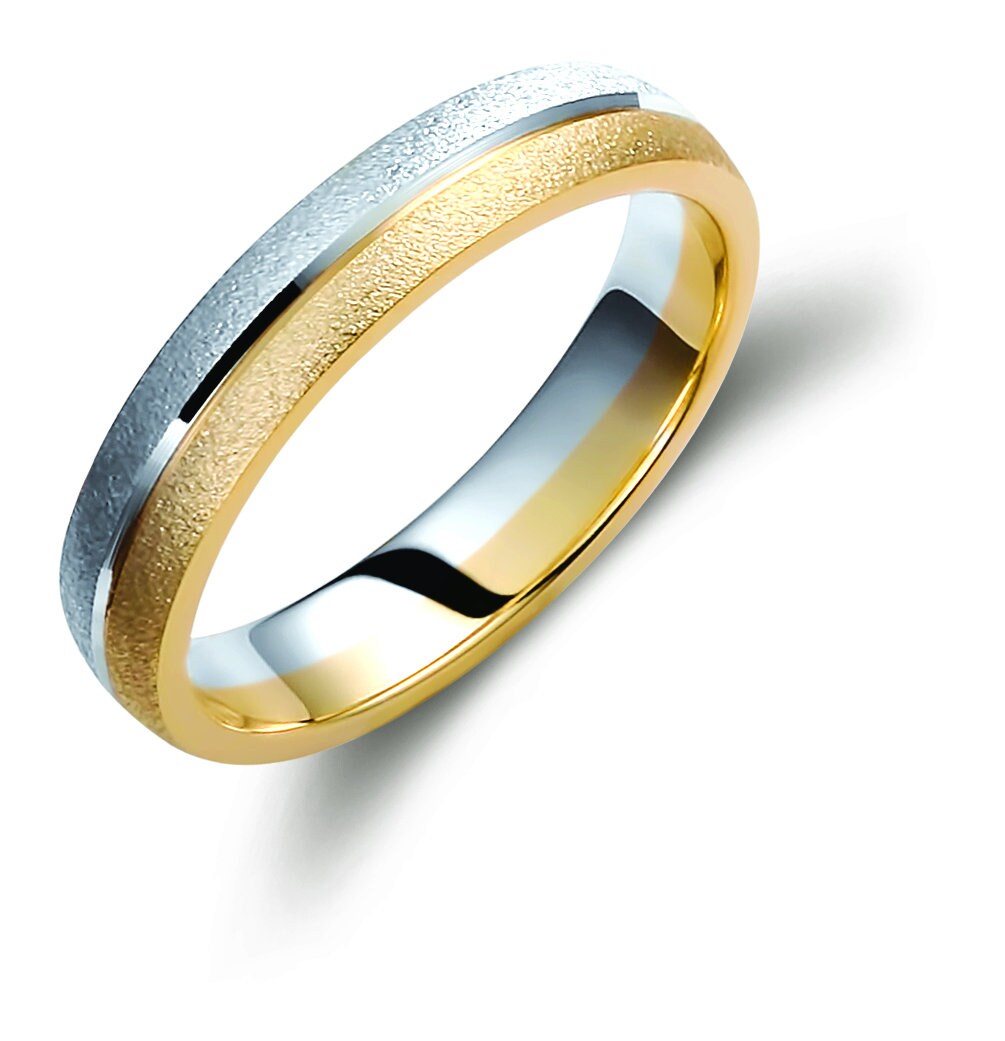 Two-tone Wedding Band, 4mm Wedding Bands Set, Matching Rings, Engrave Band Ring, Wedding Ring Set, His and Hers Rings