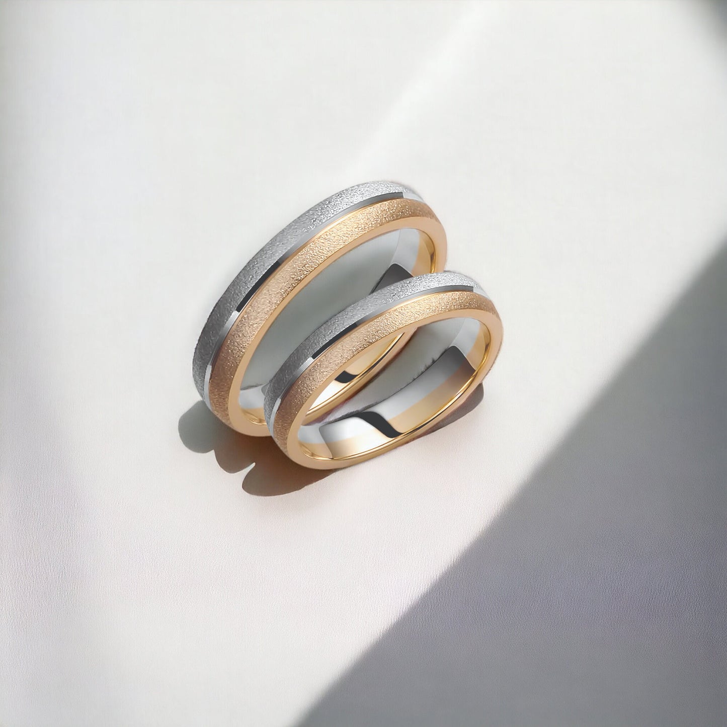 Two-tone Wedding Band, 4mm Wedding Bands Set, Matching Rings, Engrave Band Ring, Wedding Ring Set, His and Hers Rings