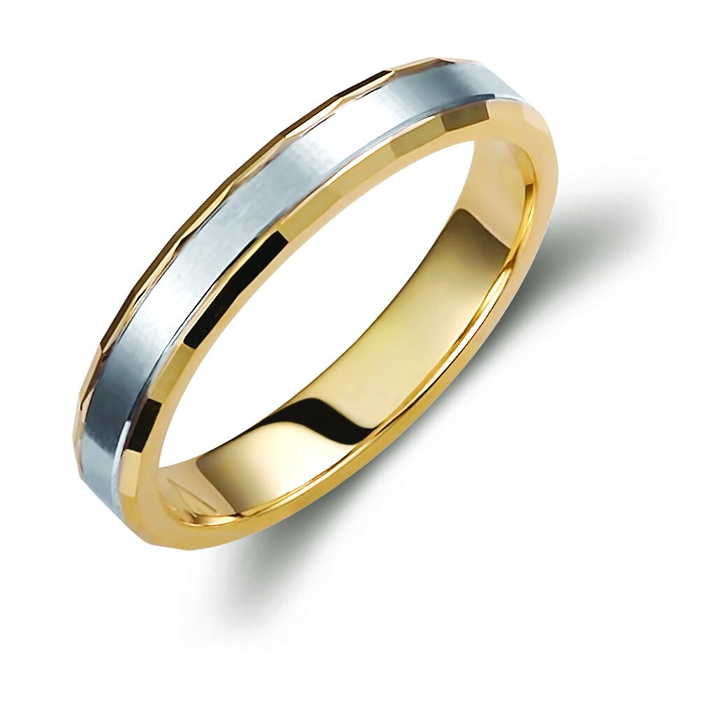 Two-tone Wedding Band, 3,5mm Wedding Bands Set, Matching Rings, Engrave Band Ring, Wedding Ring Set, His and Hers Rings