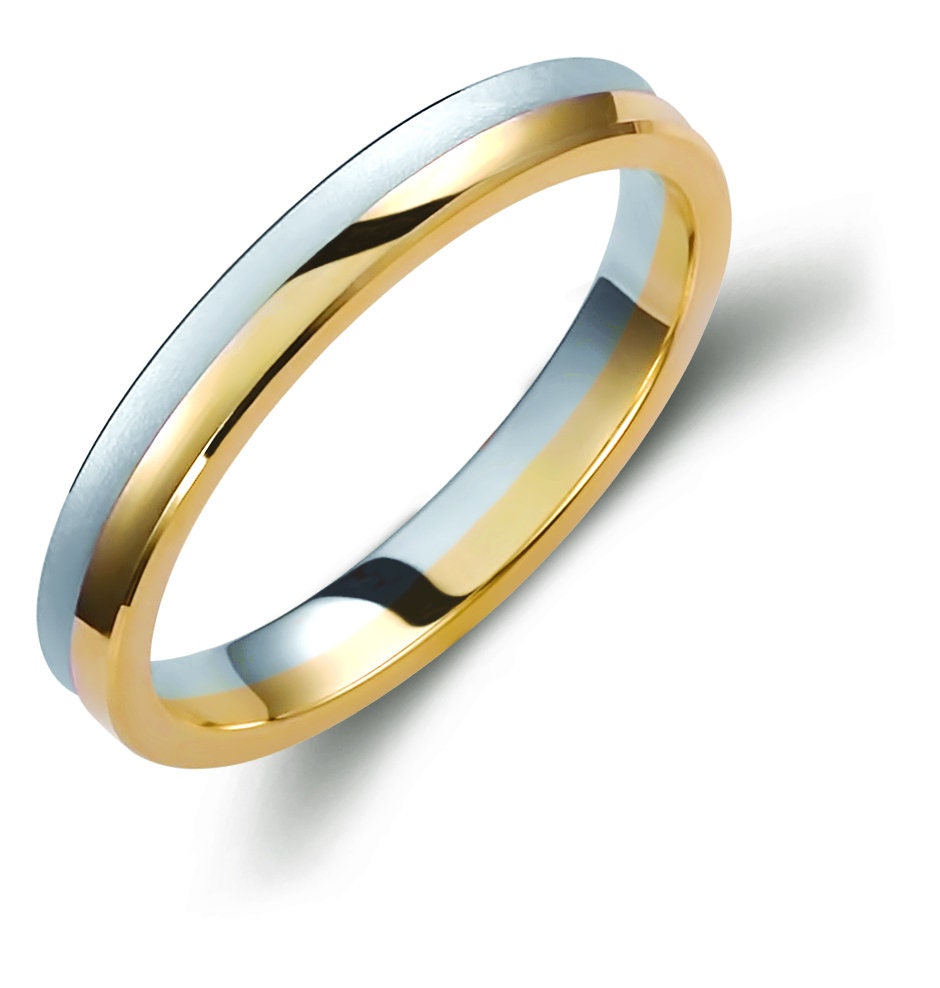 Two-tone Wedding Band, 3,5mm Wedding Bands Set, Matching Rings, Engrave Band Ring, Wedding Ring Set, His and Hers Rings