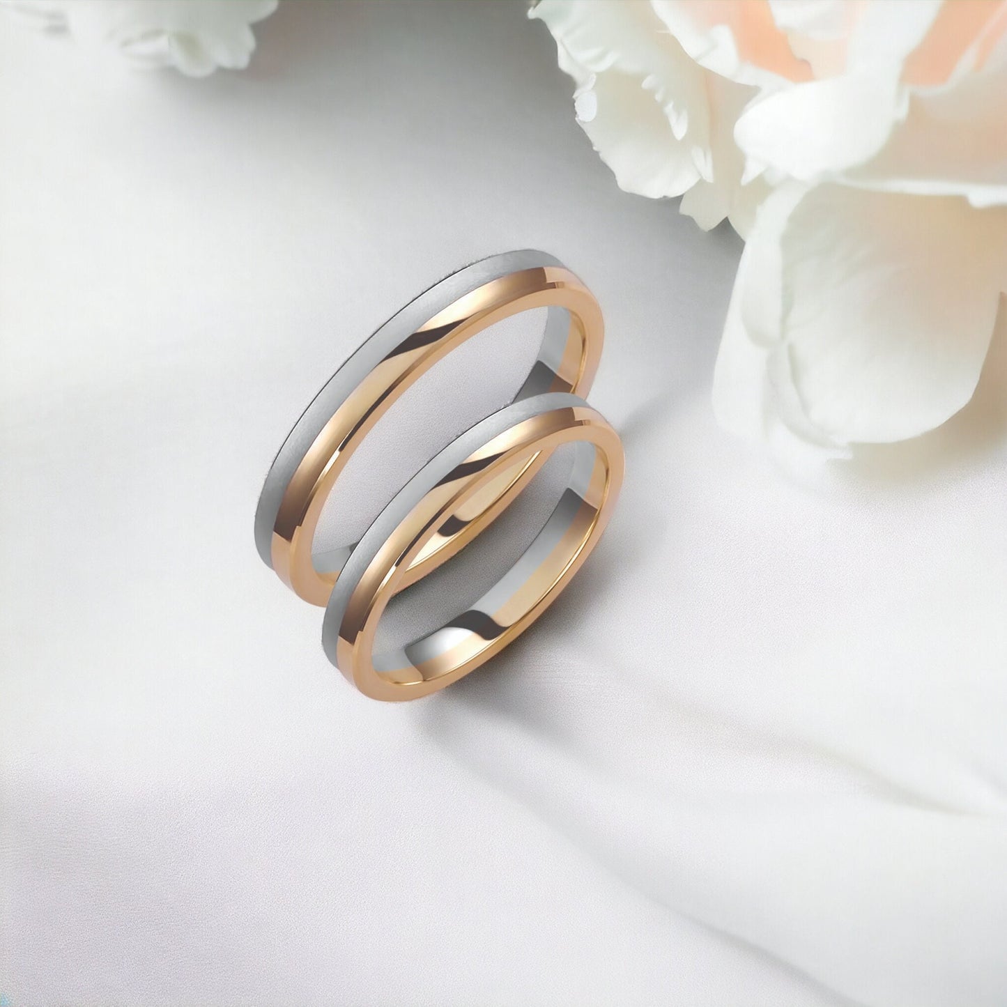 Two-tone Wedding Band, 3,5mm Wedding Bands Set, Matching Rings, Engrave Band Ring, Wedding Ring Set, His and Hers Rings