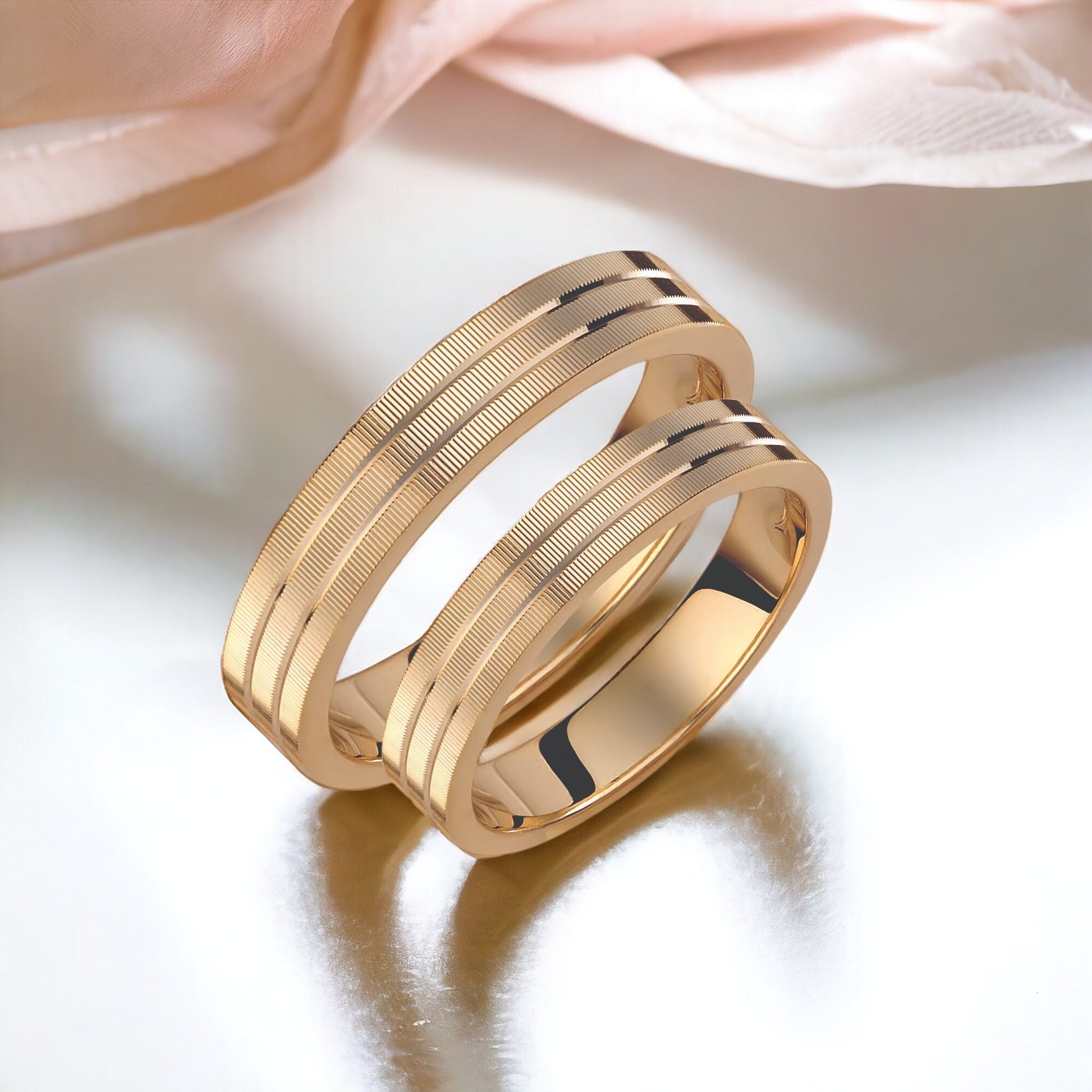 Ribbed Wedding Band Set, Wedding Bands Set, Matching Rings, Engrave Band Ring, His and Hers Matching Wedding Bands