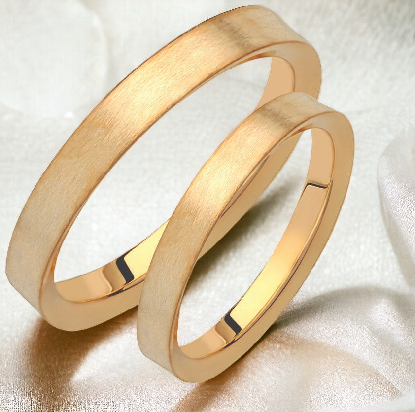 Brushed Wedding Band Set, Wedding Bands Set, Matching Rings, Engrave Band Ring, His and Hers Matching Wedding Bands