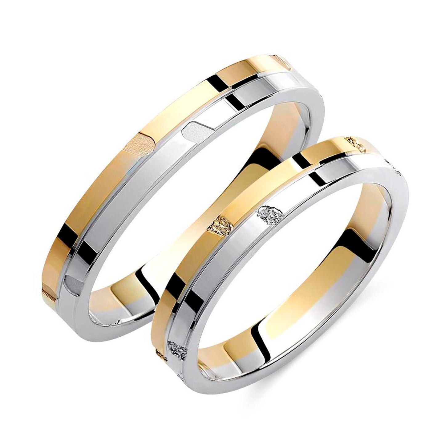 Two-Tone Wedding Band, 3.5mm Wedding Bands Set, Matching Rings, Engrave Band Ring, Wedding Ring Set, His and Hers Rings