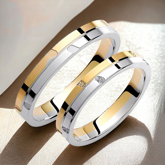 Two-Tone Wedding Band, 3.5mm Wedding Bands Set, Matching Rings, Engrave Band Ring, Wedding Ring Set, His and Hers Rings