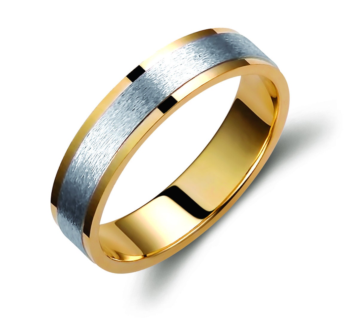 Two Tone Wedding Bands, 5 mm Wedding Bands Set, Matching Rings, Engrave Band Ring, Wedding Ring Set, His and Hers Rings