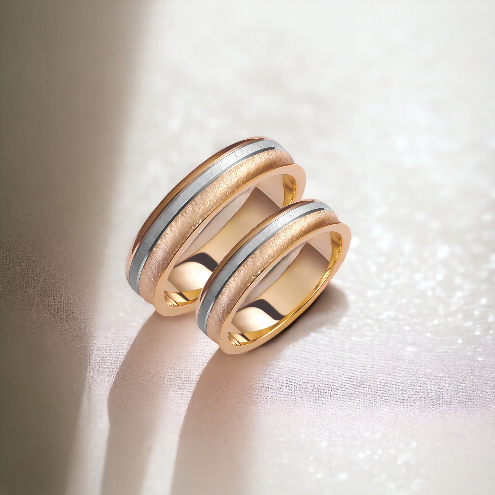 Two-tone Wedding Band, 5.2mm Wedding Bands Set, Matching Rings, Engrave Band Ring, Wedding Ring Set, His and Hers Rings