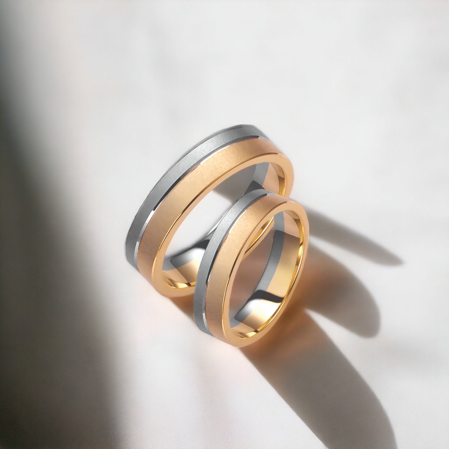 Two-tone Wedding Band, 5mm Wedding Bands Set, Matching Rings, Engrave Band Ring, Wedding Ring Set, His and Hers Rings