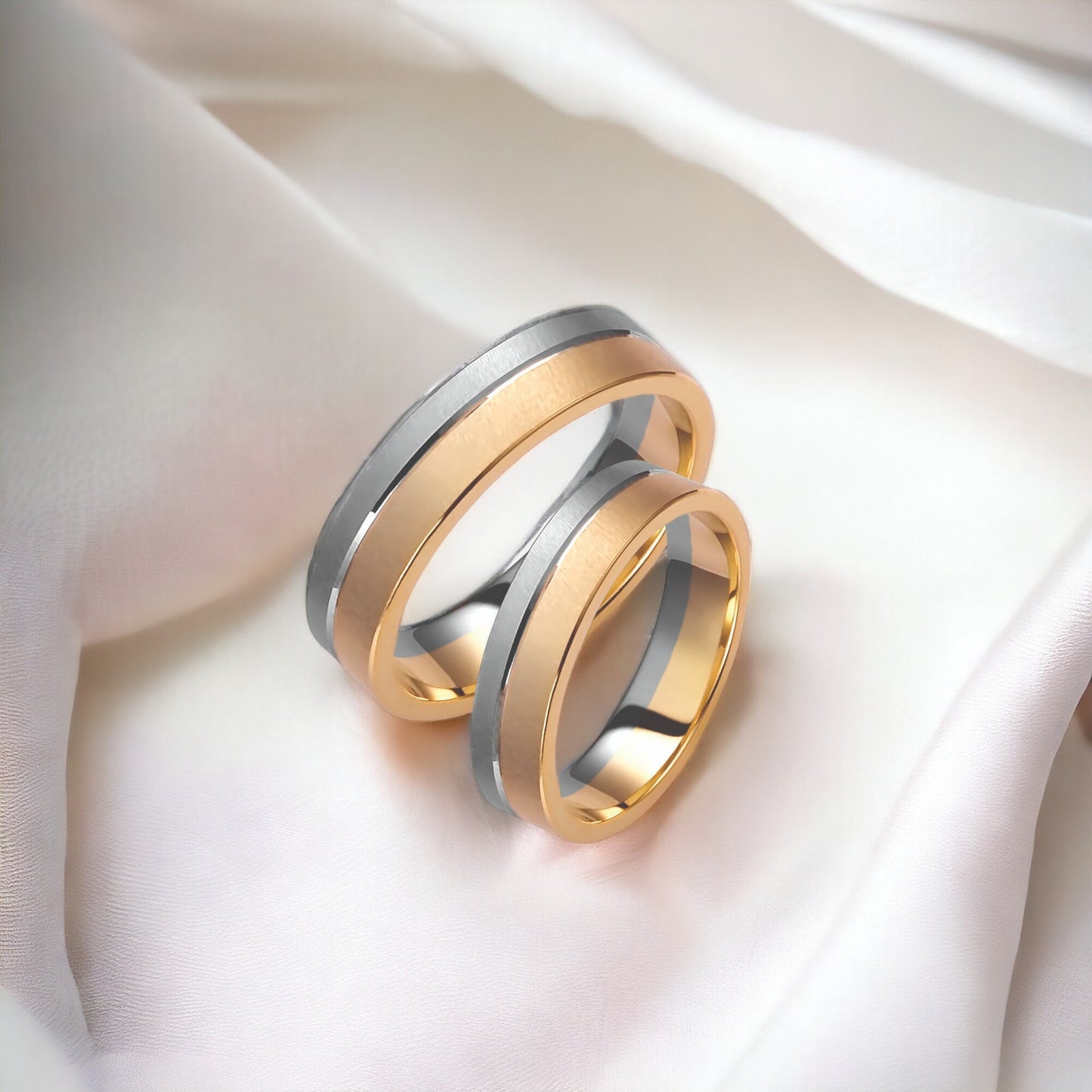 Two-tone Wedding Band, 5mm Wedding Bands Set, Matching Rings, Engrave Band Ring, Wedding Ring Set, His and Hers Rings