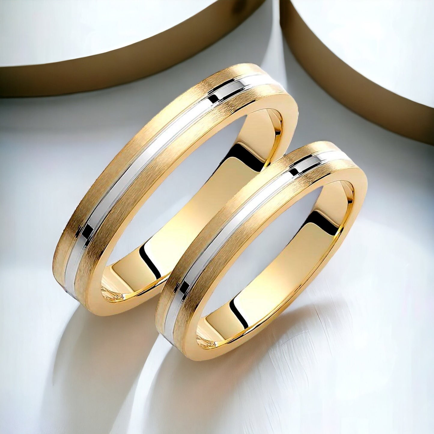 Two-tone Wedding Band, 3,5mm Wedding Bands Set, Matching Rings, Engrave Band Ring, Wedding Ring Set, His and Hers Rings