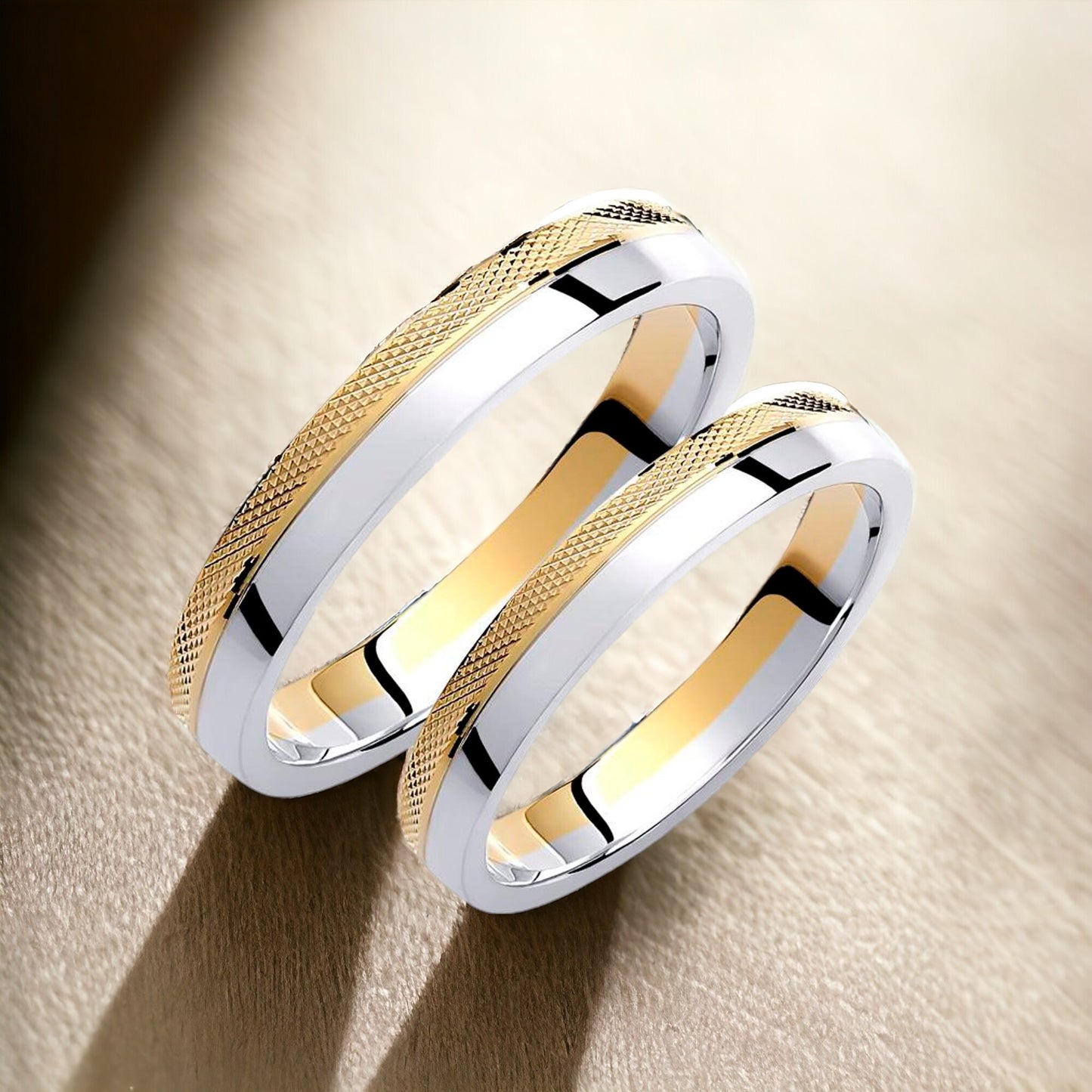 Two-tone Wedding Band, 3,5mm Wedding Bands Set, Matching Rings, Engrave Band Ring, Wedding Ring Set, His and Hers Rings