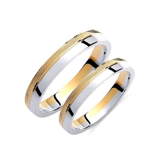 Two-tone Wedding Band, 3,5mm Wedding Bands Set, Matching Rings, Engrave Band Ring, Wedding Ring Set, His and Hers Rings