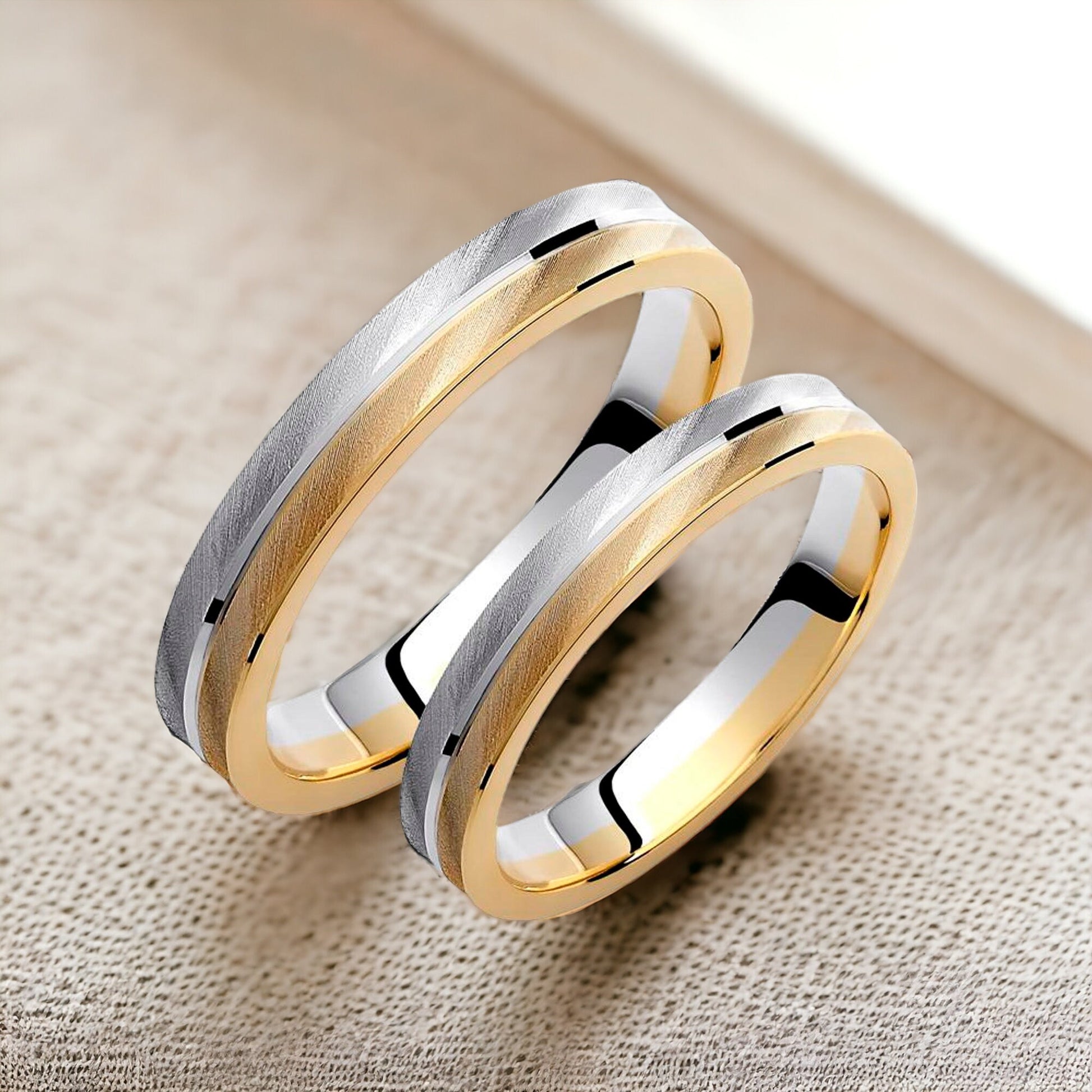 Two-tone Wedding Band, 3,5mm Wedding Bands Set, Matching Rings, Engrave Band Ring, Wedding Ring Set, His and Hers Rings