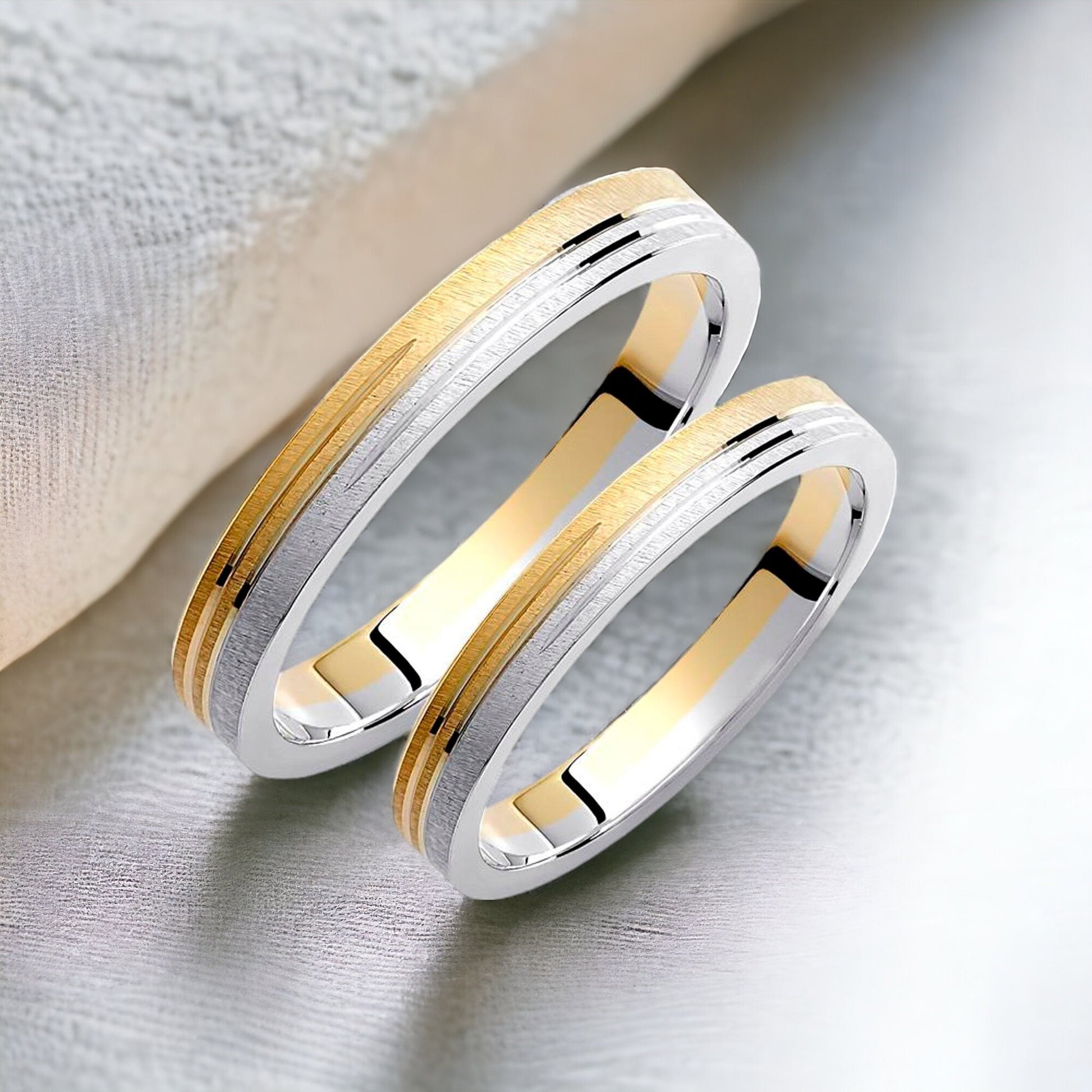 Two-tone Wedding Band, 3,0mm Wedding Bands Set, Matching Rings, Engrave Band Ring, Wedding Ring Set, His and Hers Rings