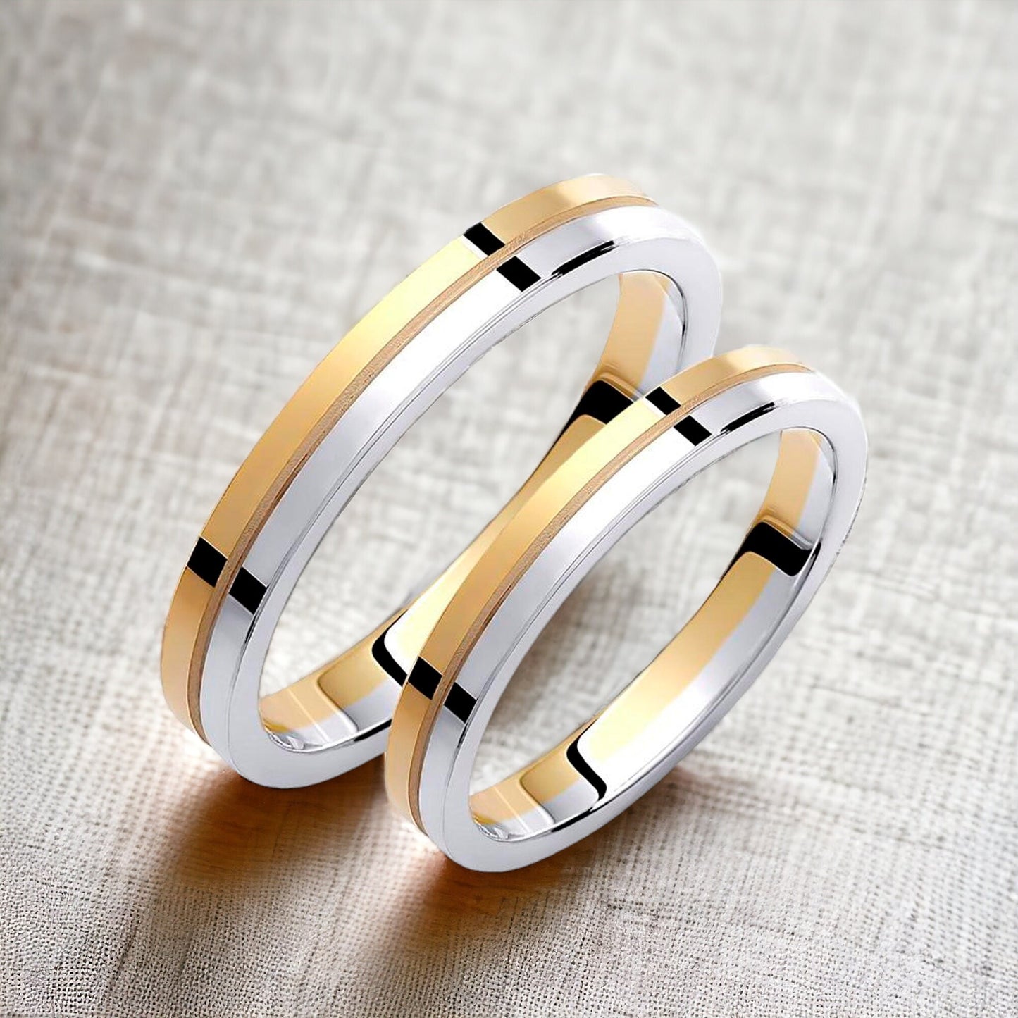 Two-tone Wedding Band, 3,0mm Wedding Bands Set, Matching Rings, Engrave Band Ring, Wedding Ring Set, His and Hers Rings