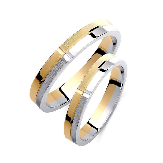 Two-tone Wedding Band, 3,5mm Wedding Bands Set, Matching Rings, Engrave Band Ring, Wedding Ring Set, His and Hers Rings