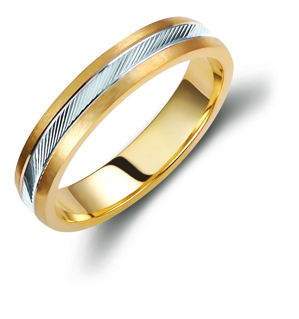 Two-tone Wedding Band, 4mm Wedding Bands Set, Matching Rings, Engrave Band Ring, Wedding Ring Set, His and Hers Rings