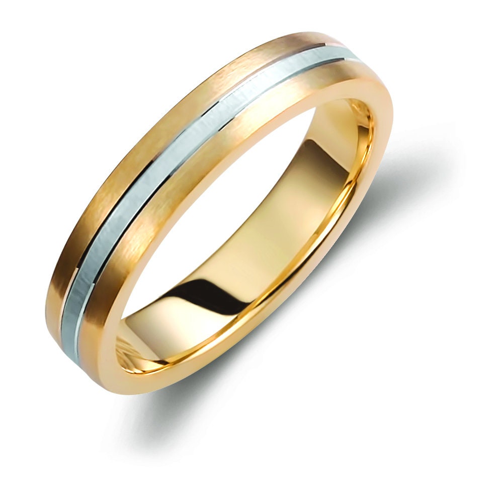 Two-tone Wedding Band, 4mm Wedding Bands Set, Matching Rings, Engrave Band Ring, Wedding Ring Set, His and Hers Rings