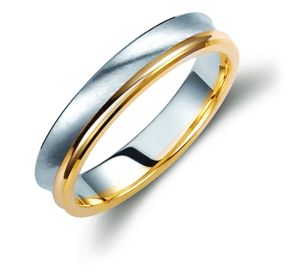 Two-tone Wedding Band, 4mm Wedding Bands Set, Matching Rings, Engrave Band Ring, Wedding Ring Set, His and Hers Rings