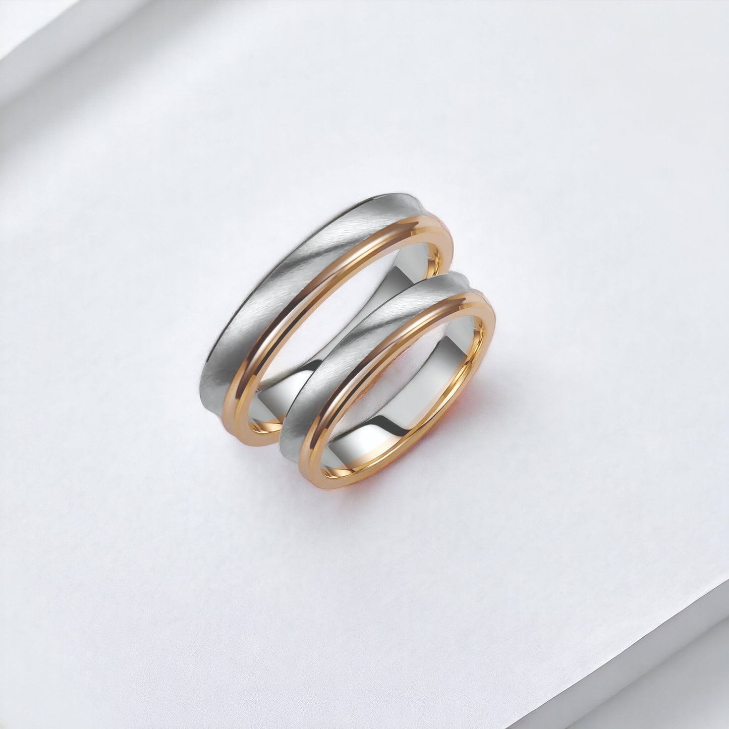 Two-tone Wedding Band, 4mm Wedding Bands Set, Matching Rings, Engrave Band Ring, Wedding Ring Set, His and Hers Rings