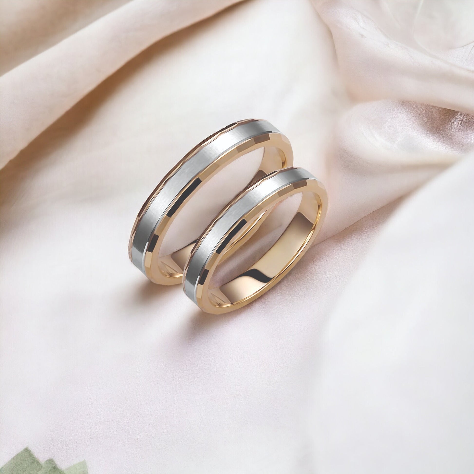 Two-tone Wedding Band, 3,5mm Wedding Bands Set, Matching Rings, Engrave Band Ring, Wedding Ring Set, His and Hers Rings