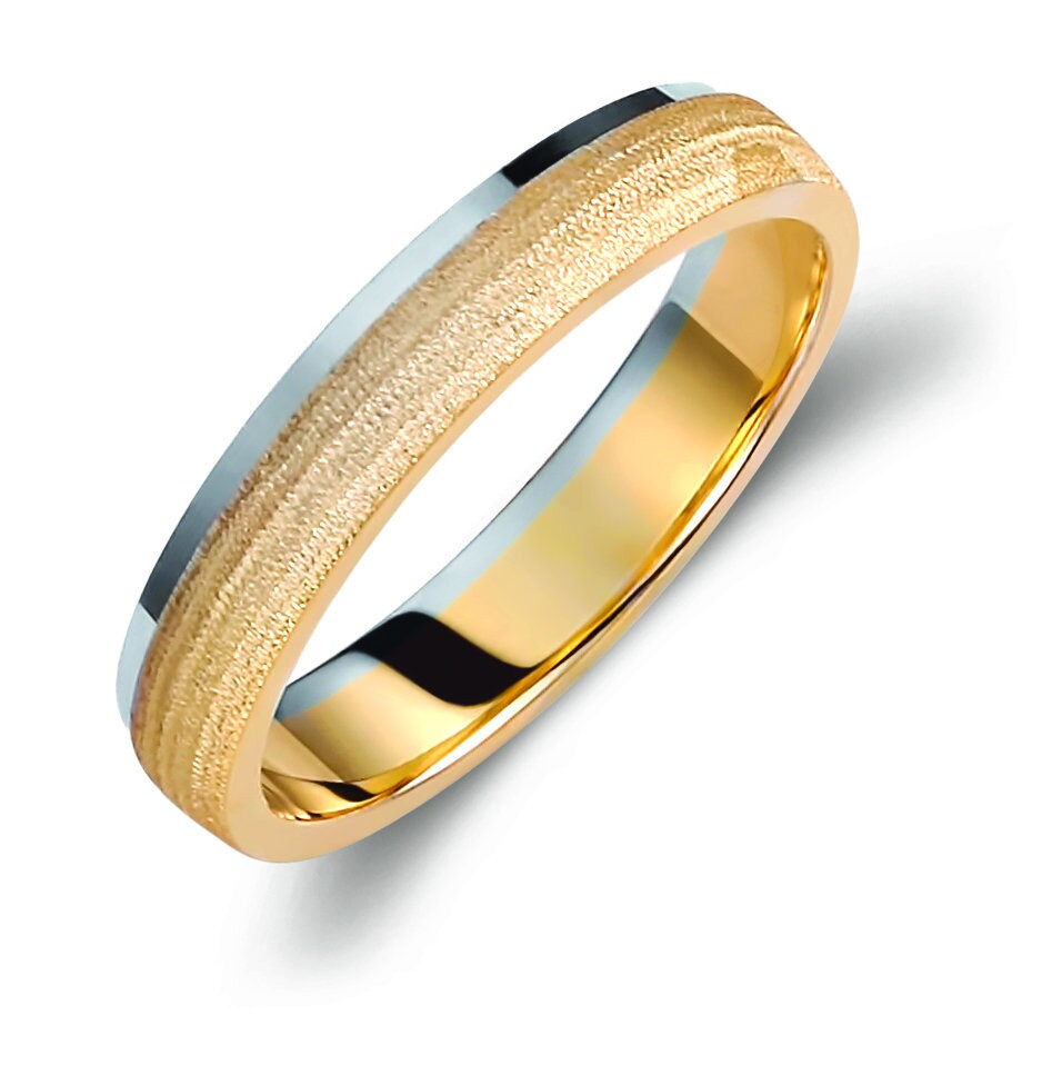 Two-tone Wedding Band, 4mm Wedding Bands Set, Matching Rings, Engrave Band Ring, Wedding Ring Set, His and Hers Rings