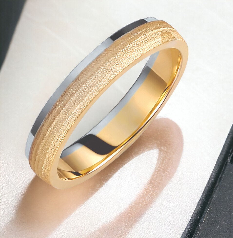 Two-tone Wedding Band, 4mm Wedding Bands Set, Matching Rings, Engrave Band Ring, Wedding Ring Set, His and Hers Rings