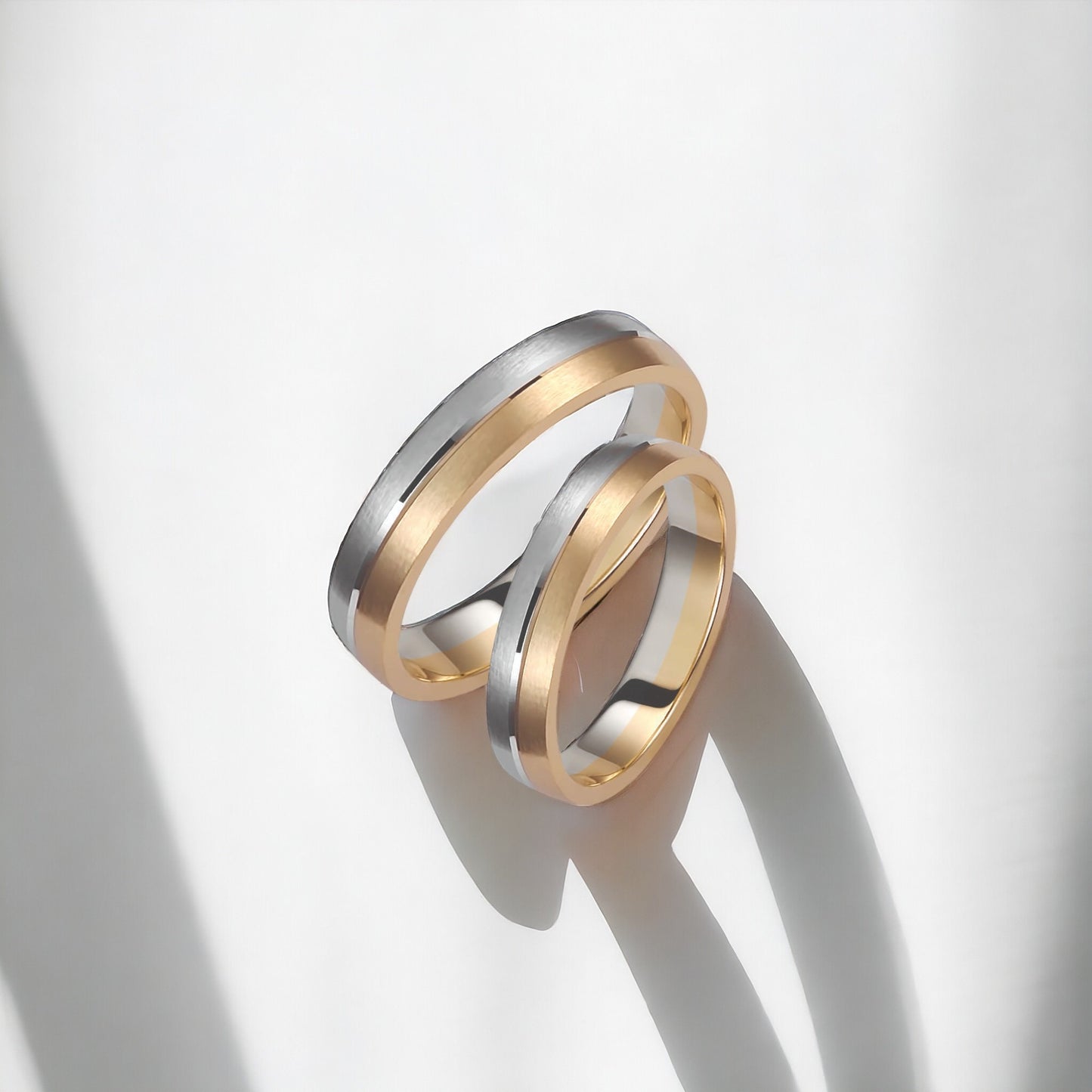 Two-tone Wedding Band, 4mm Wedding Bands Set, Matching Rings, Engrave Band Ring, Wedding Ring Set, His and Hers Rings