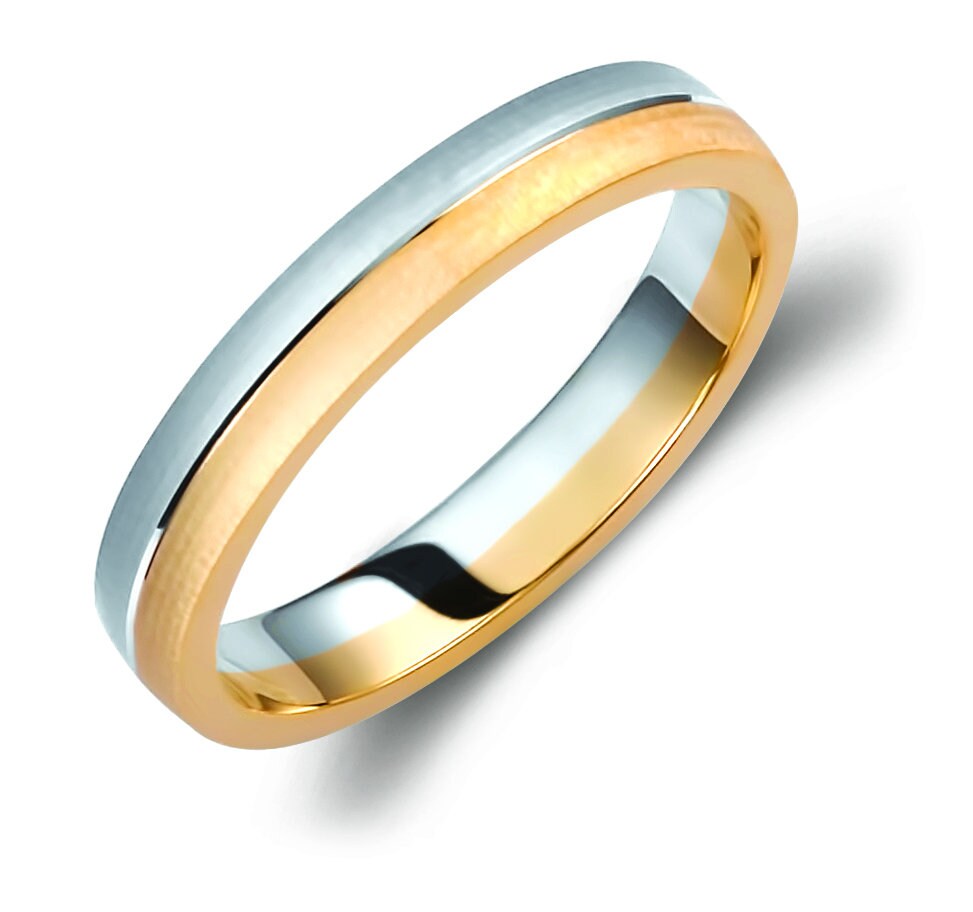 Two-tone Wedding Band, 3.5mm Wedding Bands Set, Matching Rings, Engrave Band Ring, Wedding Ring Set, His and Hers Rings