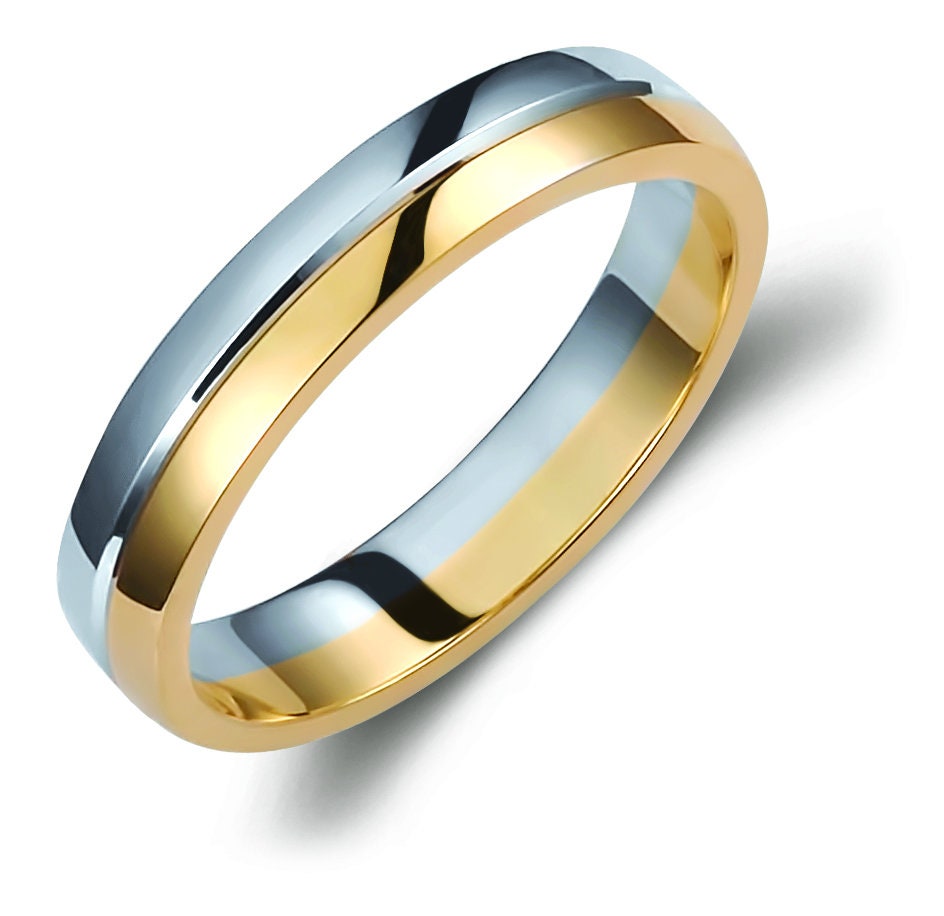 Two-tone Wedding Band, 4mm Wedding Bands Set, Matching Rings, Engrave Band Ring, Wedding Ring Set, His and Hers Rings