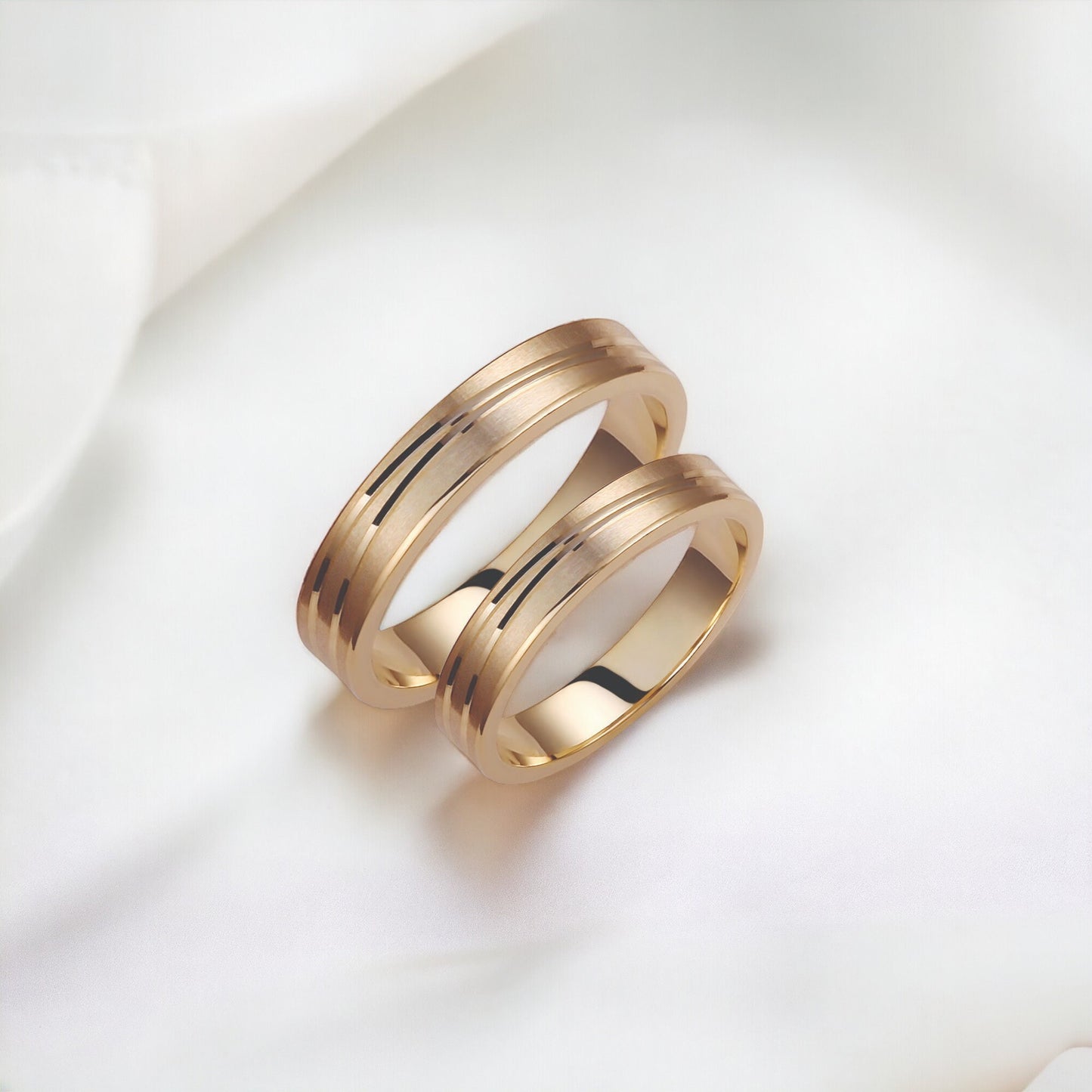 Brushed Wedding Band Set, Wedding Bands Set, Matching Rings, Engrave Band Ring, His and Hers Matching Wedding Bands