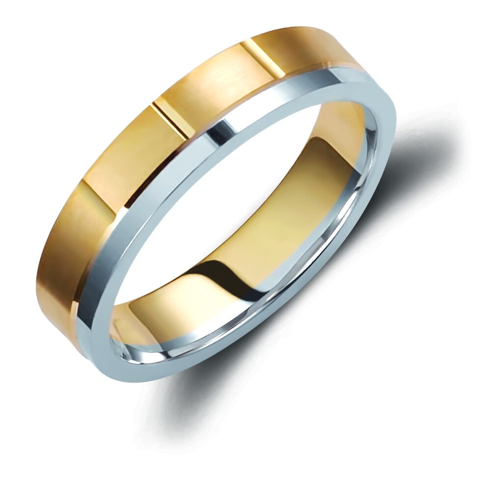 Two-tone Wedding Band, 4.5mm Wedding Bands Set, Matching Rings, Engrave Band Ring, Wedding Ring Set, His and Hers Rings