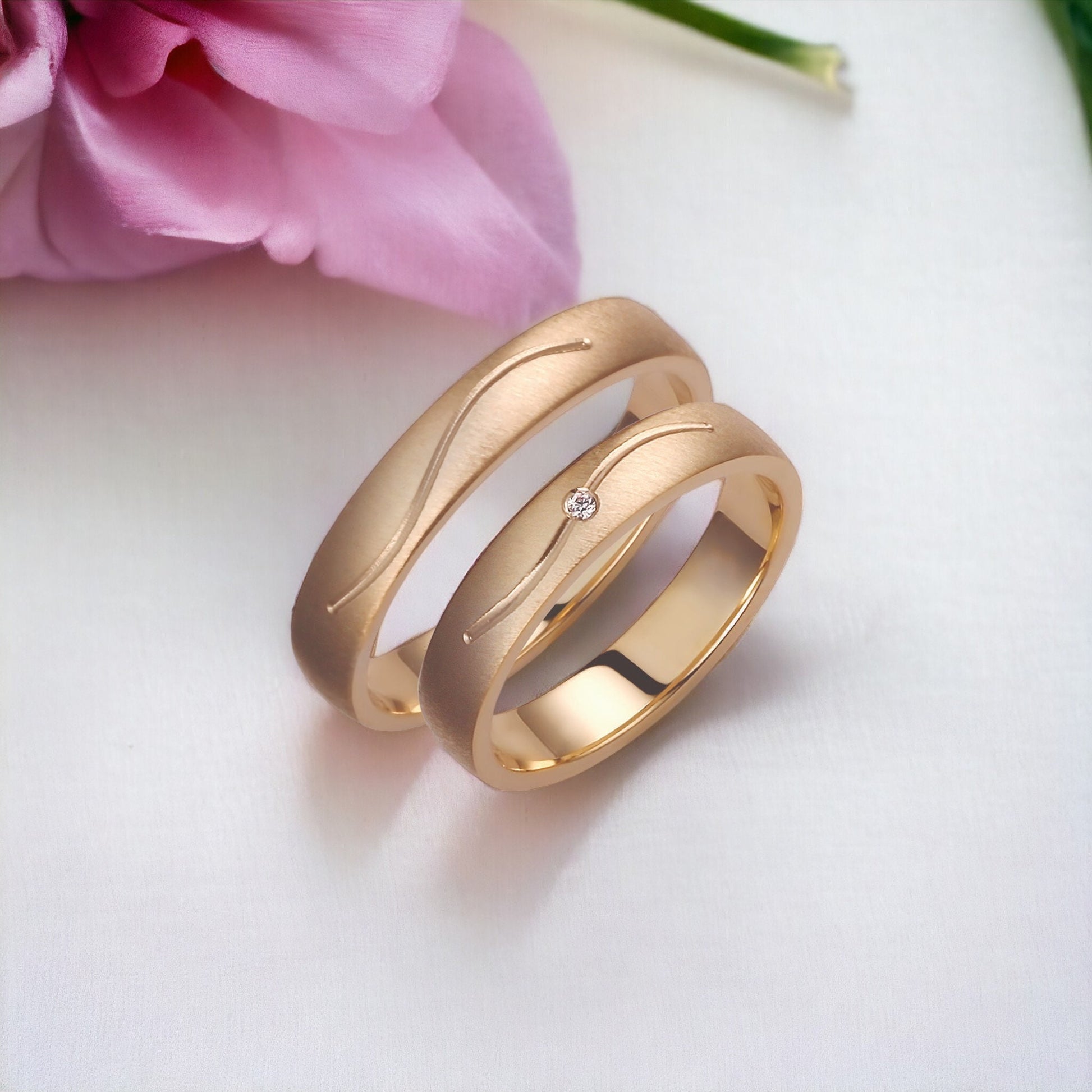 Wavy Wedding Bands, Diamond Wedding Rings, His and Hers Rings, Matching Rings, Wedding Bands Set, Wedding Ring Set His and Hers