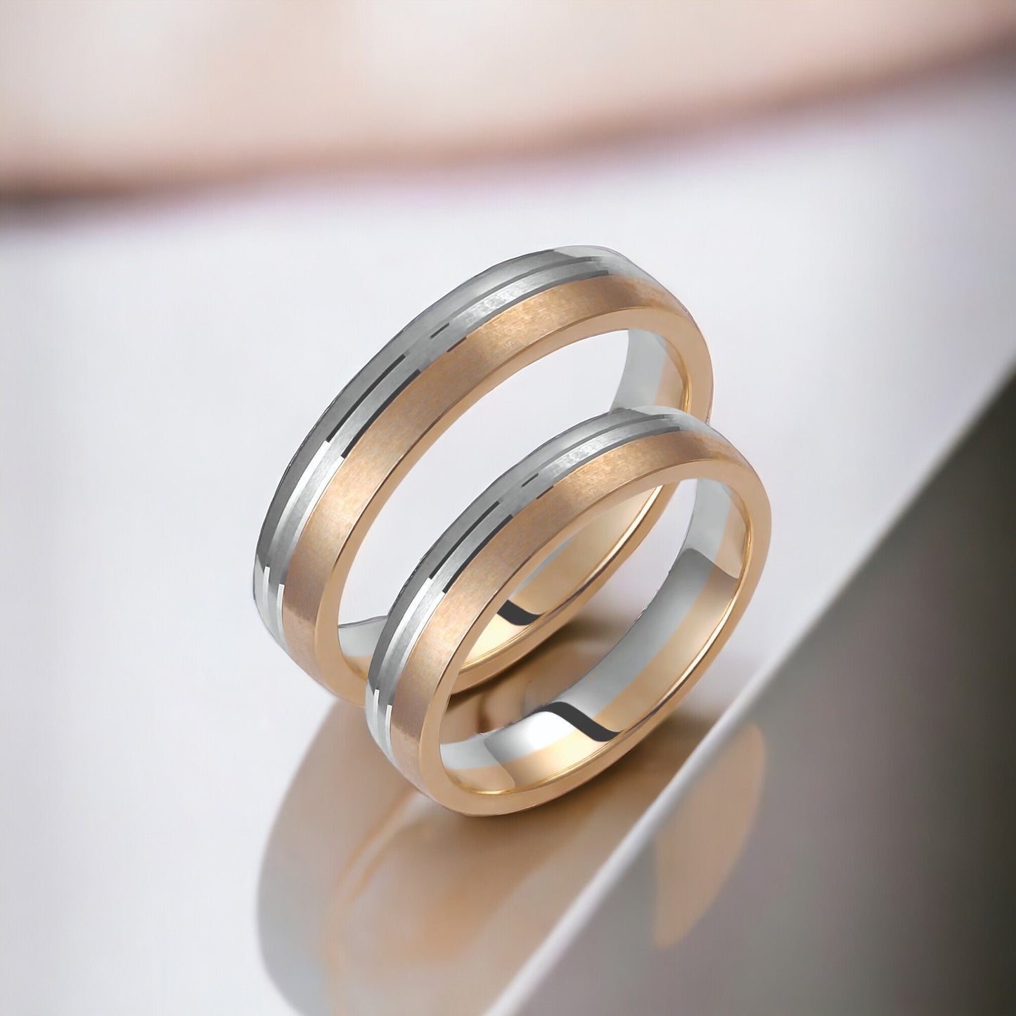 Two-tone Wedding Band, 4mm Wedding Bands Set, Matching Rings, Engrave Band Ring, Wedding Ring Set, His and Hers Rings