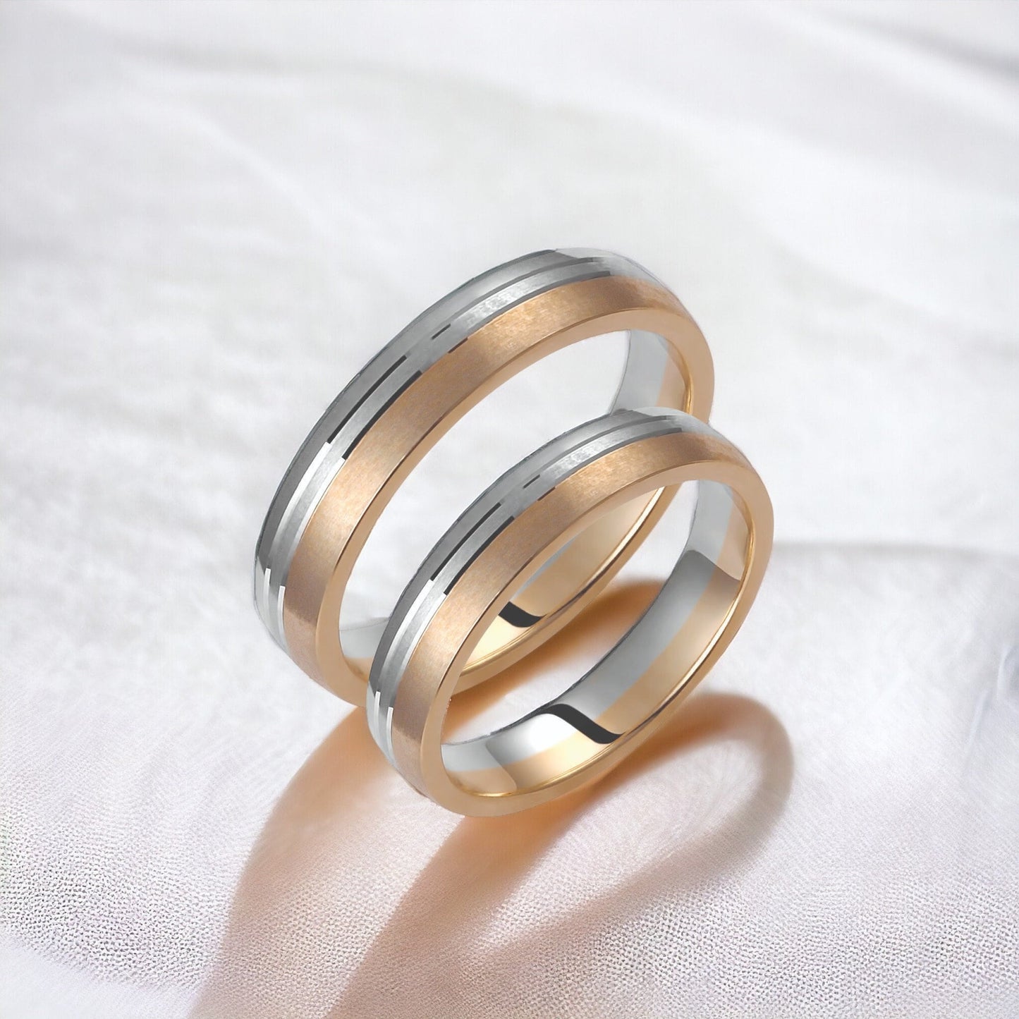 Two-tone Wedding Band, 4mm Wedding Bands Set, Matching Rings, Engrave Band Ring, Wedding Ring Set, His and Hers Rings