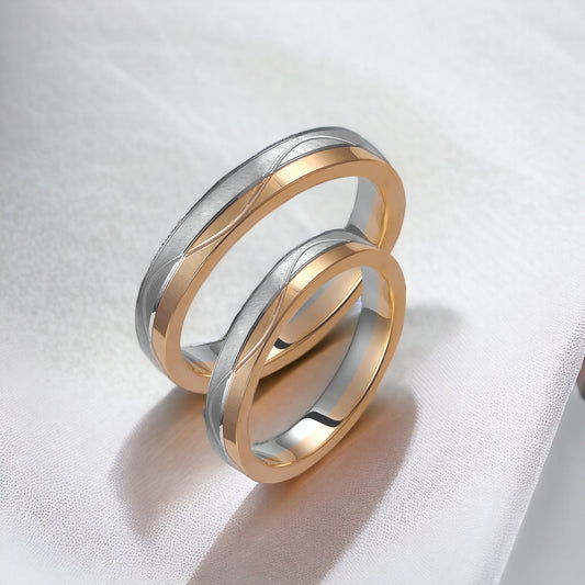 Two-tone Wedding Band, 3.5mm Wedding Bands Set, Matching Rings, Engrave Band Ring, Wedding Ring Set, His and Hers Rings