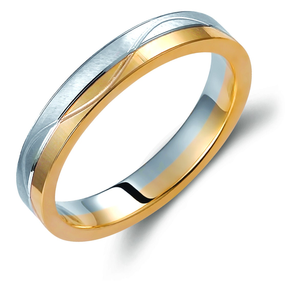 Two-tone Wedding Band, 3.5mm Wedding Bands Set, Matching Rings, Engrave Band Ring, Wedding Ring Set, His and Hers Rings