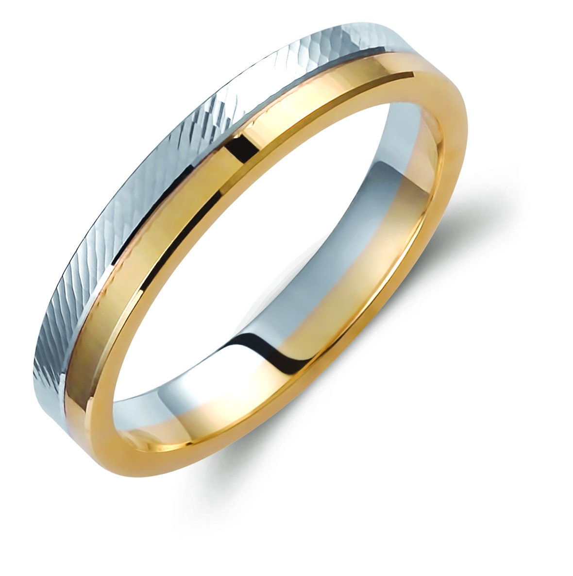 Two-tone Wedding Band, 3.5mm Wedding Bands Set, Matching Rings, Engrave Band Ring, Wedding Ring Set, His and Hers Rings