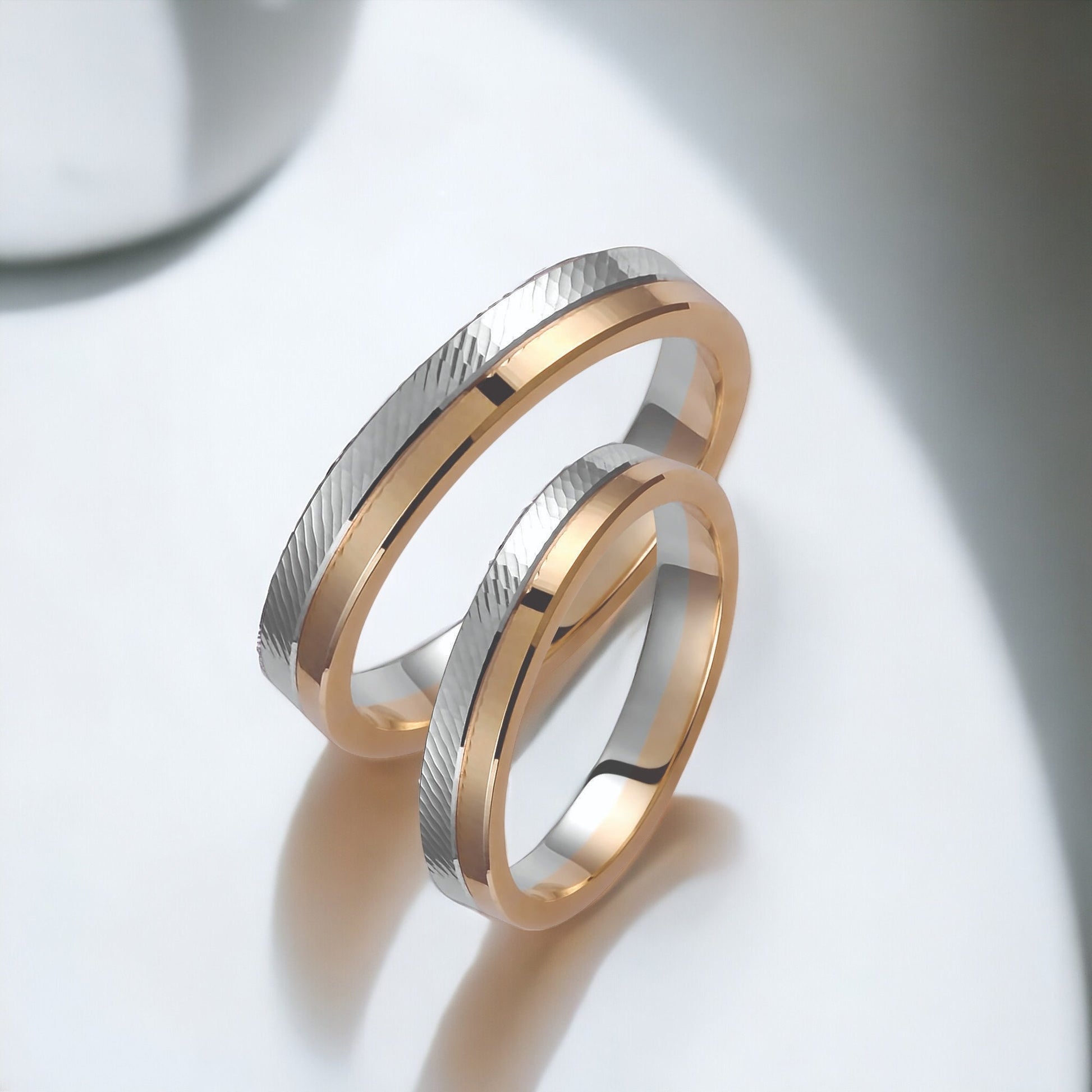 Two-tone Wedding Band, 3.5mm Wedding Bands Set, Matching Rings, Engrave Band Ring, Wedding Ring Set, His and Hers Rings