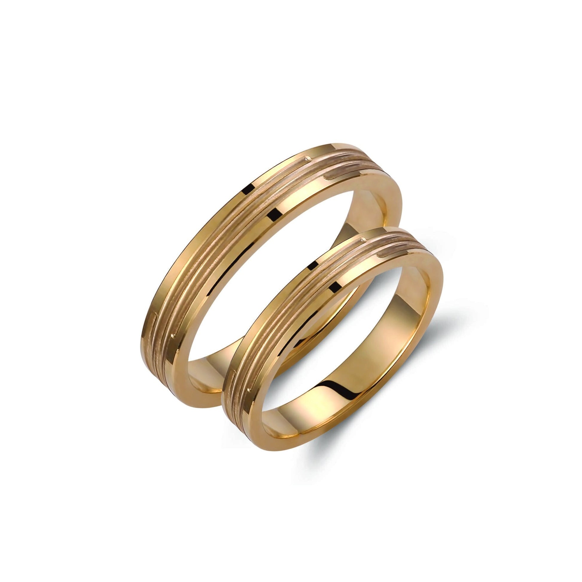 Glossy Wedding Band Set, 3.5mm Wedding Bands Set, Matching Rings, Engrave Band Ring, His and Hers Matching Wedding Bands
