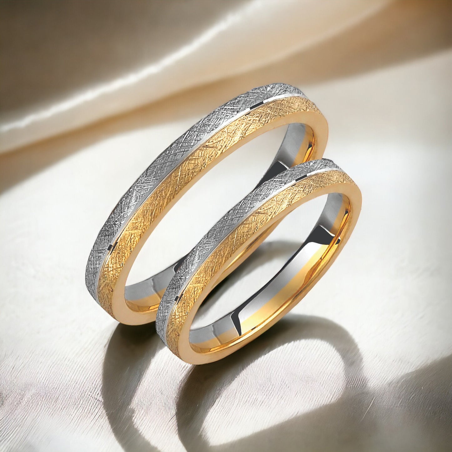 Two-tone Wedding Band, 3mm Wedding Bands Set, Matching Rings, Engrave Band Ring, Wedding Ring Set, His and Hers Rings