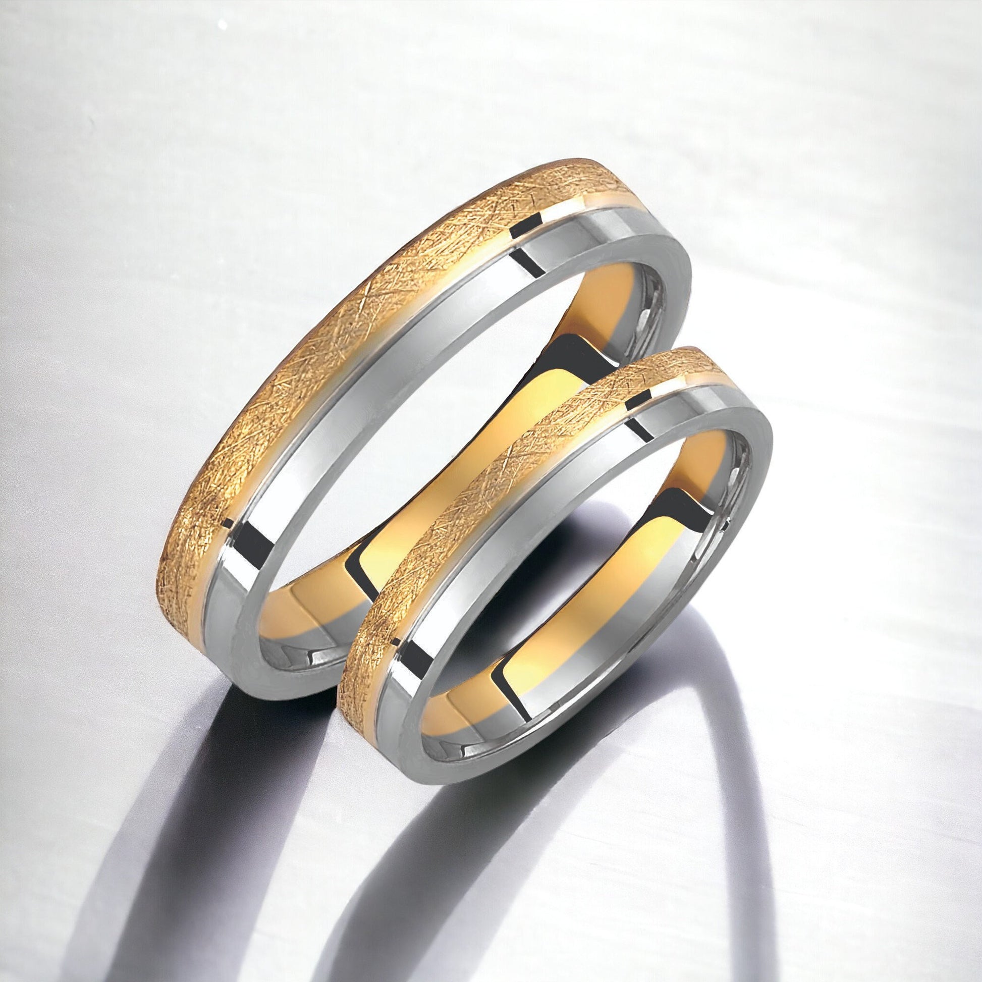 Two-tone Wedding Band, 3.5mm Wedding Bands Set, Matching Rings, Engrave Band Ring, Wedding Ring Set, His and Hers Rings