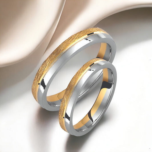 Two-tone Wedding Band, 3.5mm Wedding Bands Set, Matching Rings, Engrave Band Ring, Wedding Ring Set, His and Hers Rings