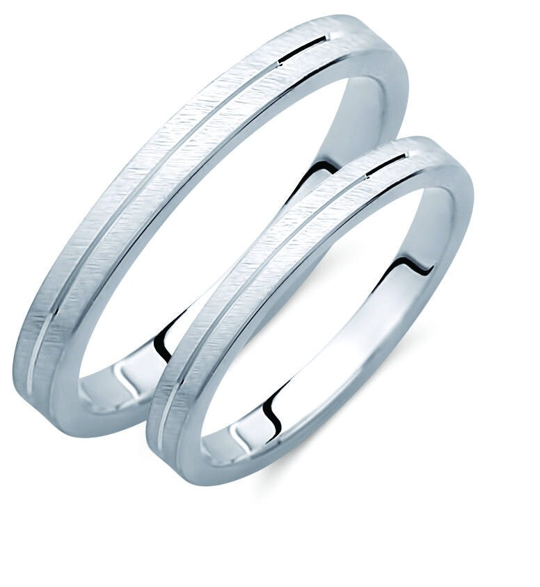 Brushed Wedding Band Set, Wedding Bands Set, Matching Rings, Engrave Band Ring, His and Hers Matching Wedding Bands