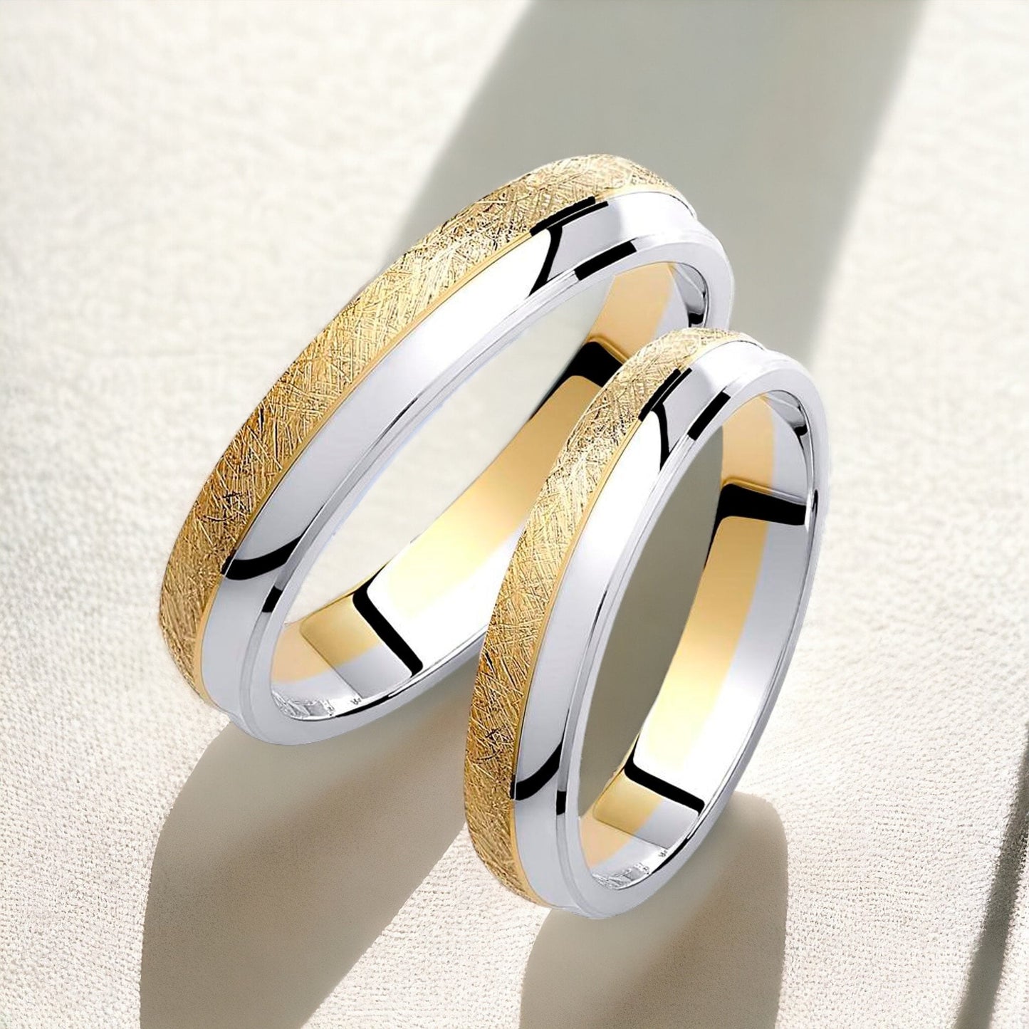 Two-tone Wedding Band, 4mm Wedding Bands Set, Matching Rings, Engrave Band Ring, Wedding Ring Set, His and Hers Rings