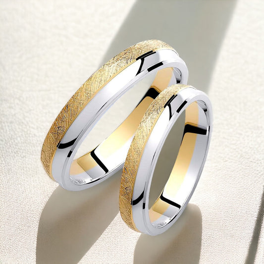 Two-tone Wedding Band, 4mm Wedding Bands Set, Matching Rings, Engrave Band Ring, Wedding Ring Set, His and Hers Rings