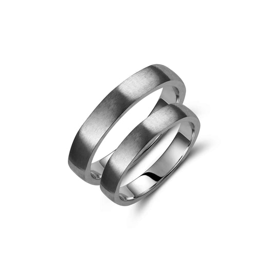 Asymetrical Wedding Band Set, 3.5mm Wedding Bands Set, Matching Rings, Engrave Band Ring, His and Hers Matching Wedding Bands