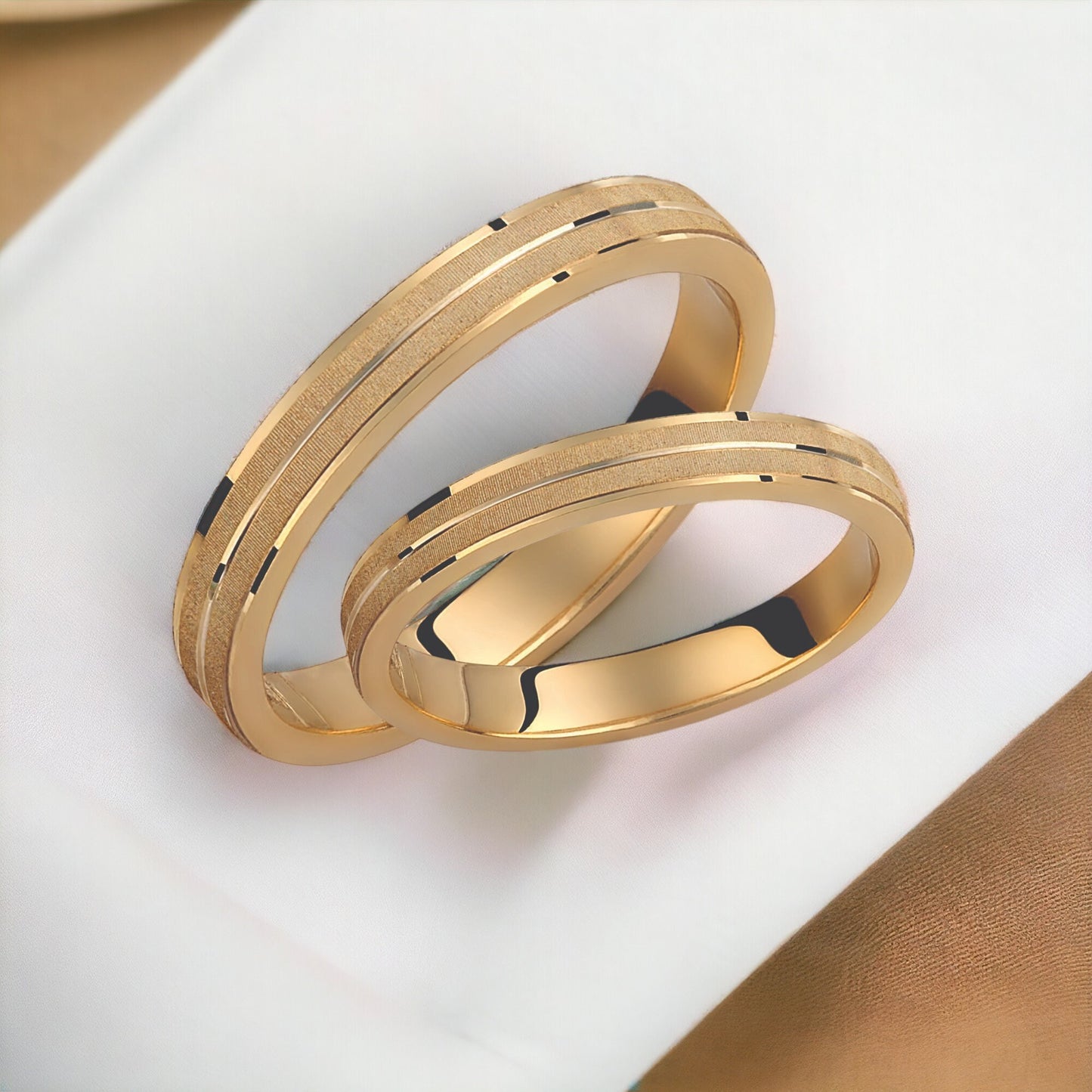 Brushed Wedding Band Set, 3mm Wedding Bands Set, Matching Rings, Engrave Band Ring, His and Hers Matching Wedding Bands