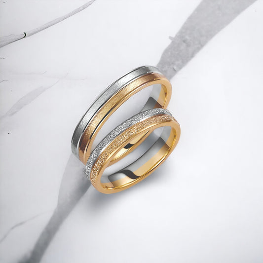 Two-tone Wedding Band, Wedding Bands Set, Matching Rings, Engrave Band Ring, His and Hers Matching Wedding Bands