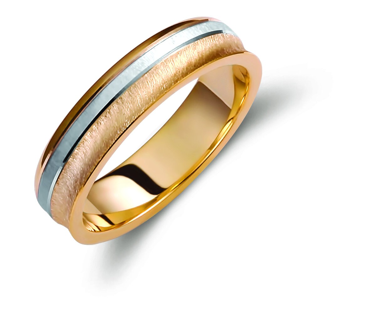 Two-tone Wedding Band, 5.2mm Wedding Bands Set, Matching Rings, Engrave Band Ring, Wedding Ring Set, His and Hers Rings